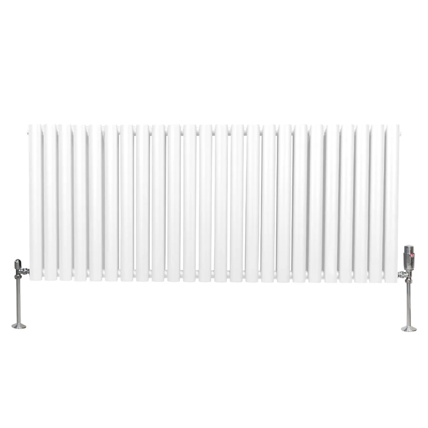 Monstershop Oval Röhrenheizkörper & Chrom Thermostatventile 600mm x 1440mm Weiß
