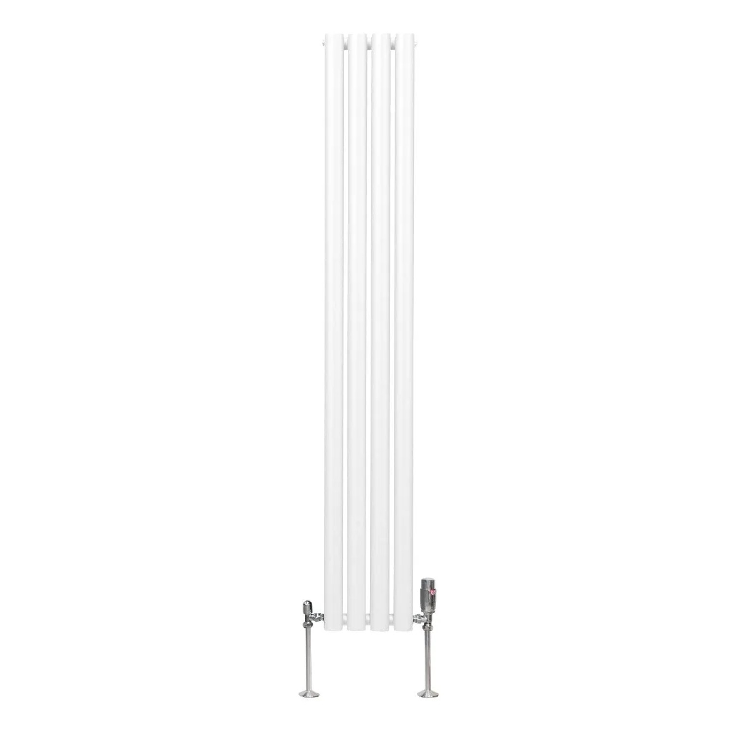 Monstershop Oval Röhrenheizkörper & Chrom Thermostatventile 1600mm x 240mm Weiß