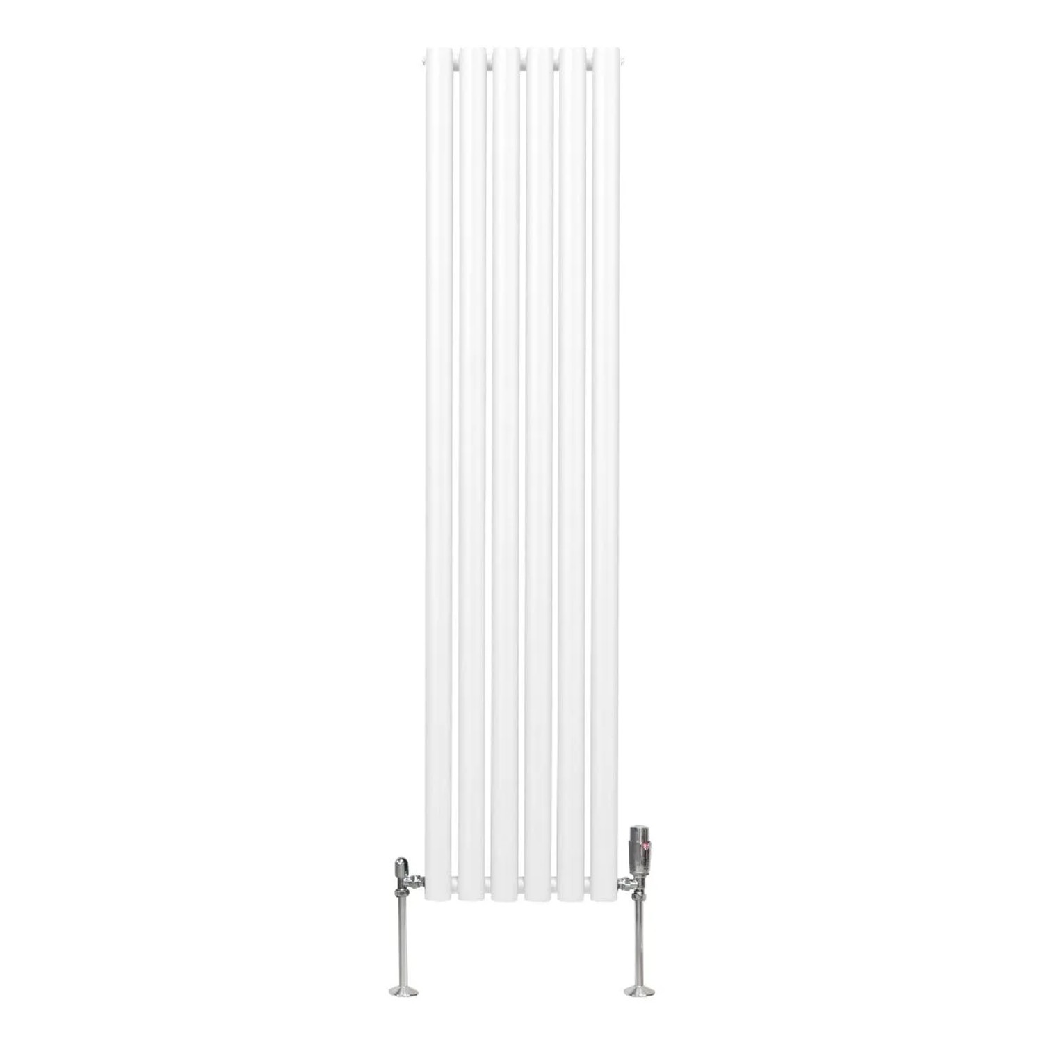 Monstershop Oval Röhrenheizkörper & Chrom Thermostatventile 1600mm x 360mm Weiß