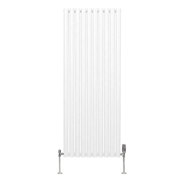 Monstershop Oval Röhrenheizkörper & Chrom Thermostatventile 1600mm x 600mm Weiß