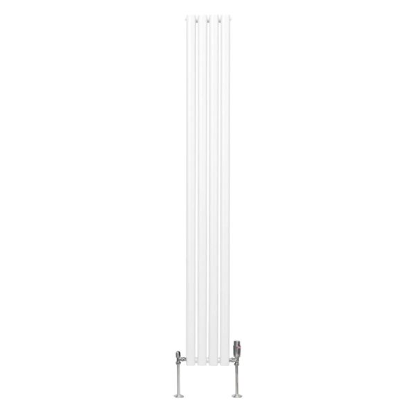 Monstershop Oval Röhrenheizkörper & Chrom Thermostatventile 1800mm x 240mm Weiß