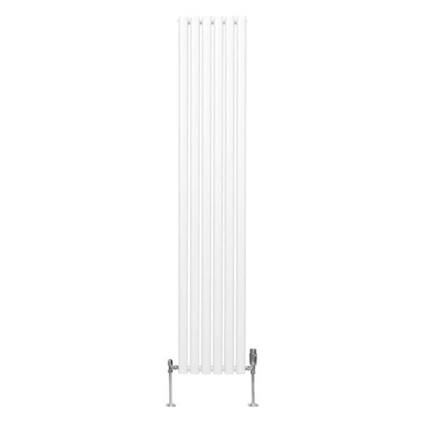 Monstershop Oval Röhrenheizkörper & Chrom Thermostatventile 1800mm x 360mm Weiß