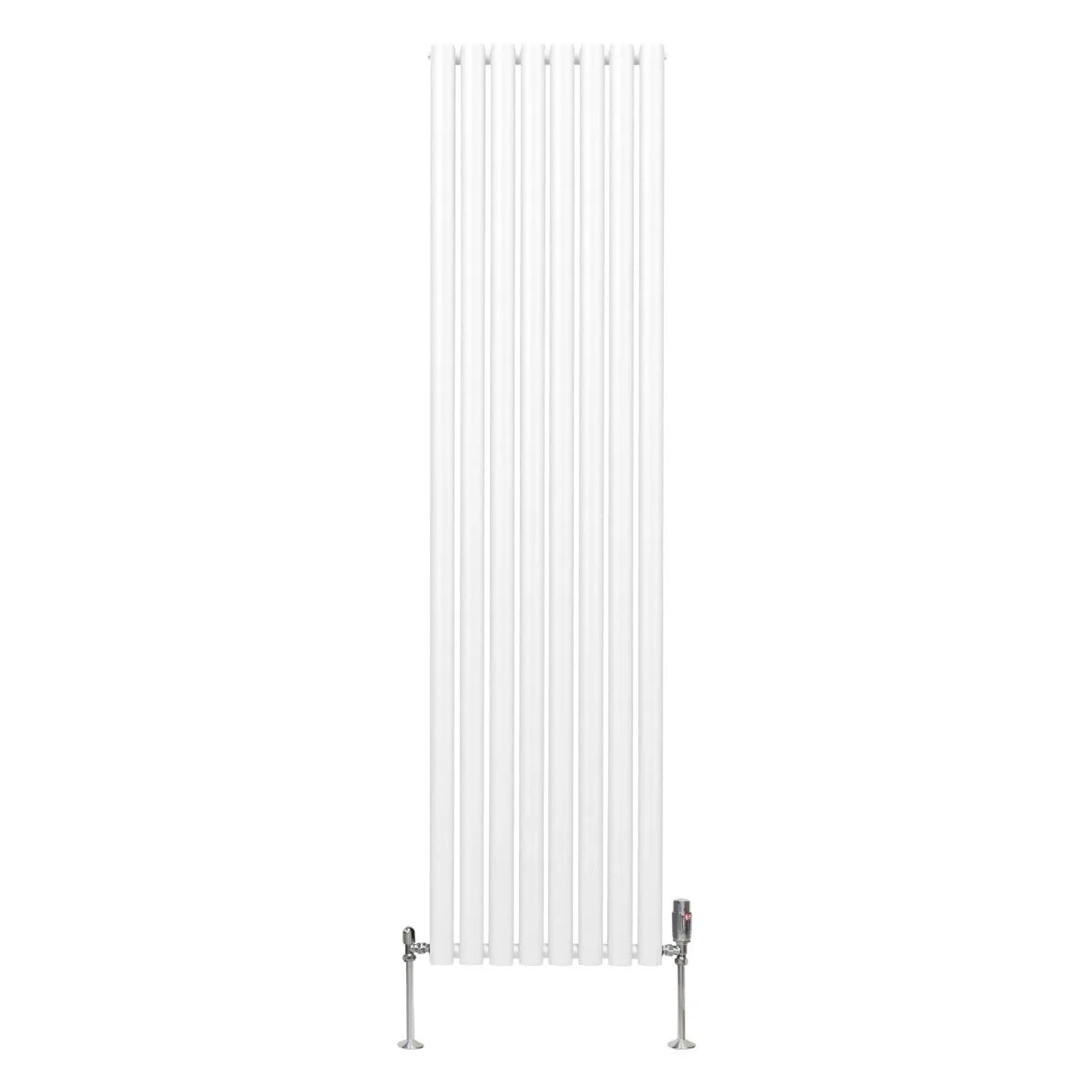 Monstershop Oval Röhrenheizkörper & Chrom Thermostatventile 1800mm x 480mm Weiß