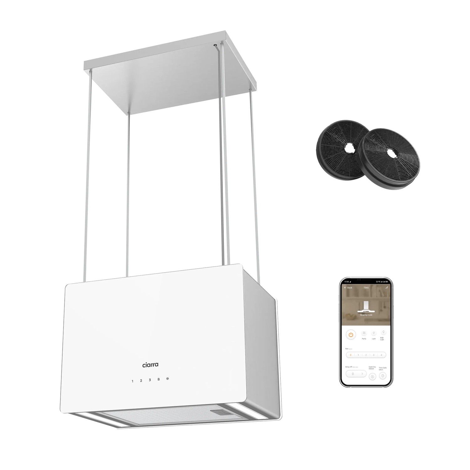 CIARRA Dunstabzugshaube A+++ 700 m³/h WIFI APP & Touch-Bedienung Inselhaube VM4850S