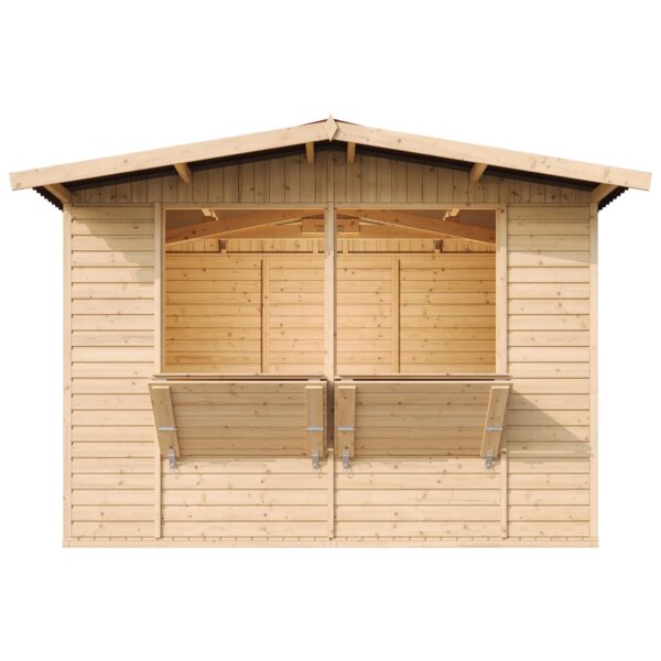 Timbela Marktbude Holz M150 6,03 m² mit 2 Theken und Stauraum