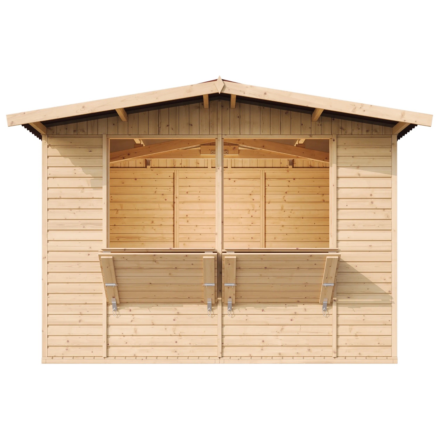Timbela Marktbude Holz M150 6,03 m² mit 2 Theken und Stauraum