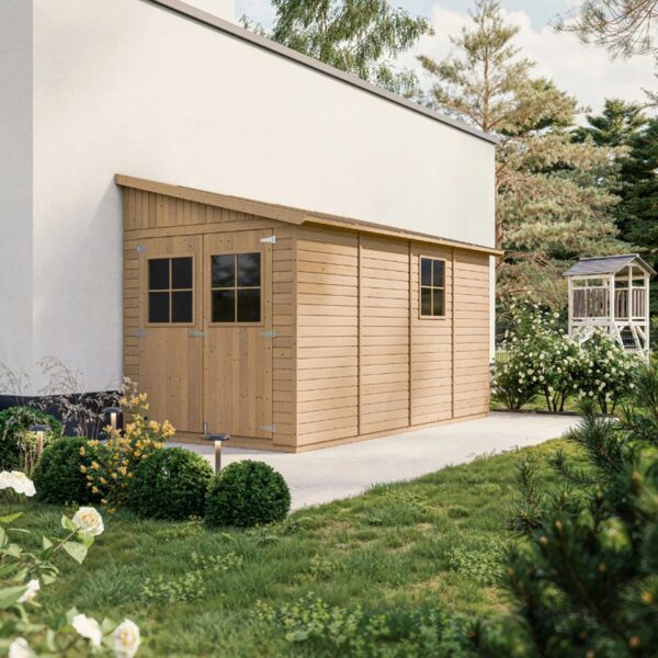 Timbela Anbau-Gartenhaus Holz M340+M340G 8 m² ohne Seitenwand mit Boden