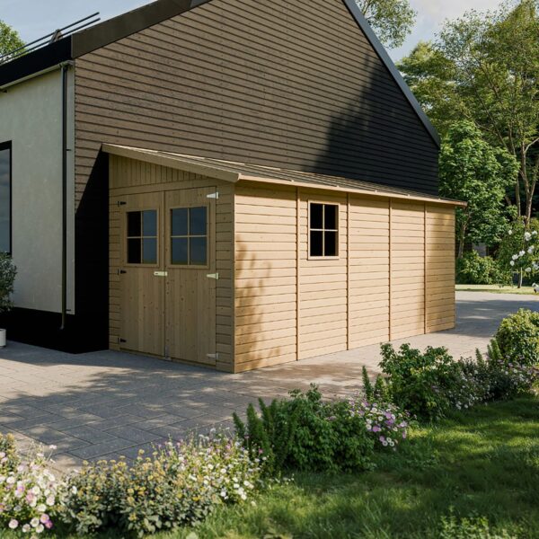 Timbela Anbau-Gartenhaus Holz M341+M341G 10 m² ohne Seitenwand mit Boden
