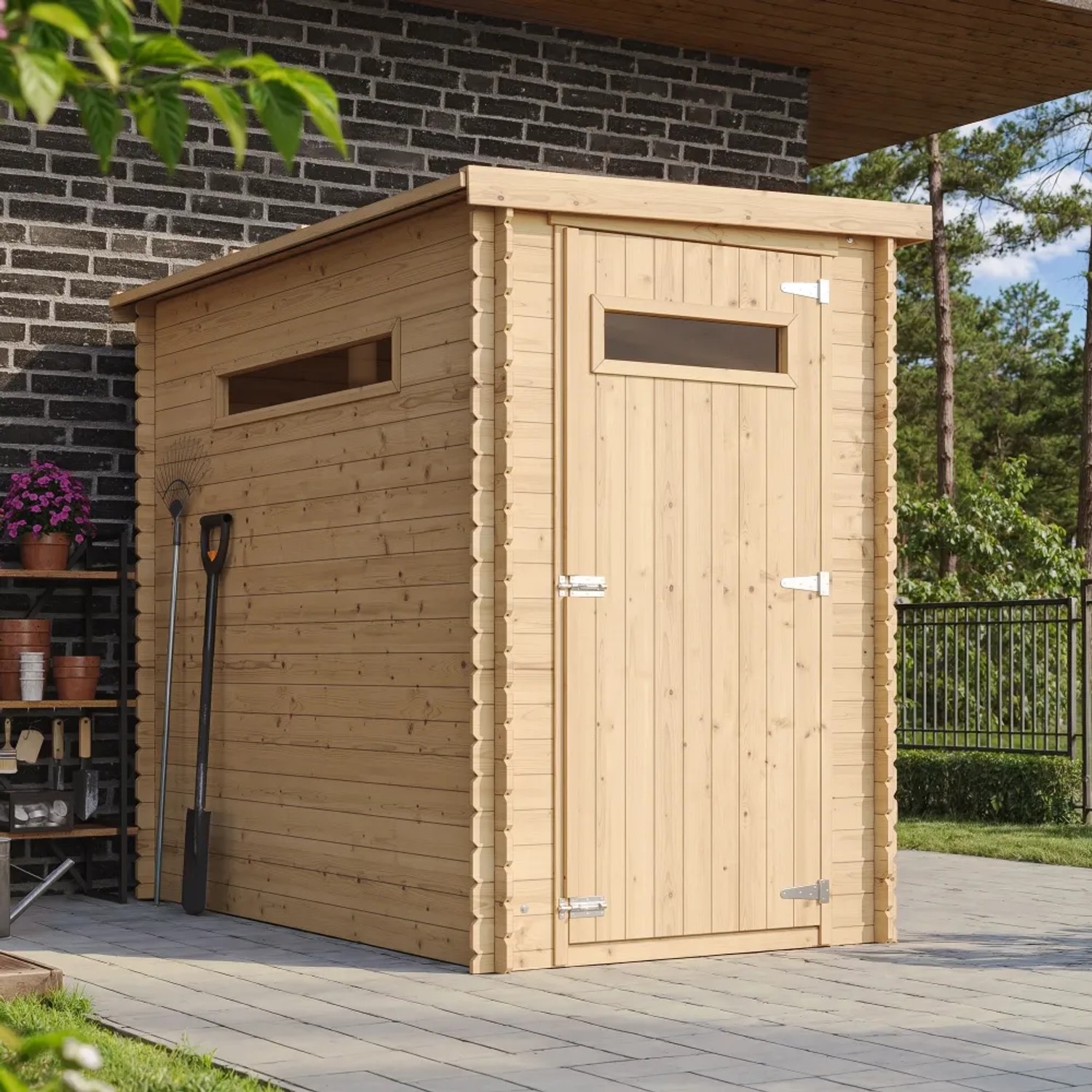 Timbela Holz-Gartenhaus M306A Flachdach Unbehandelt 118 cm x 223 cm 2,63 m²