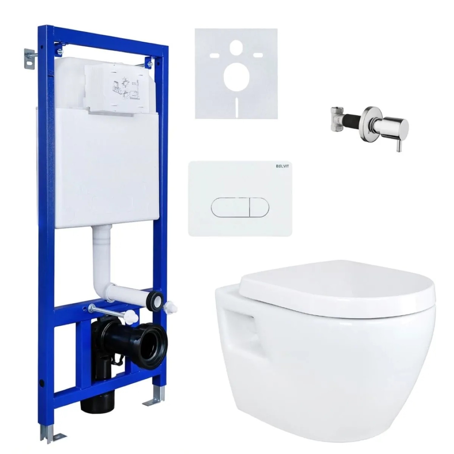 Belvit Wand-WC Dusch-WC Komplettset mit Taharet Bidet Funktion inkl. Vorwandelement Betätigungsplatte