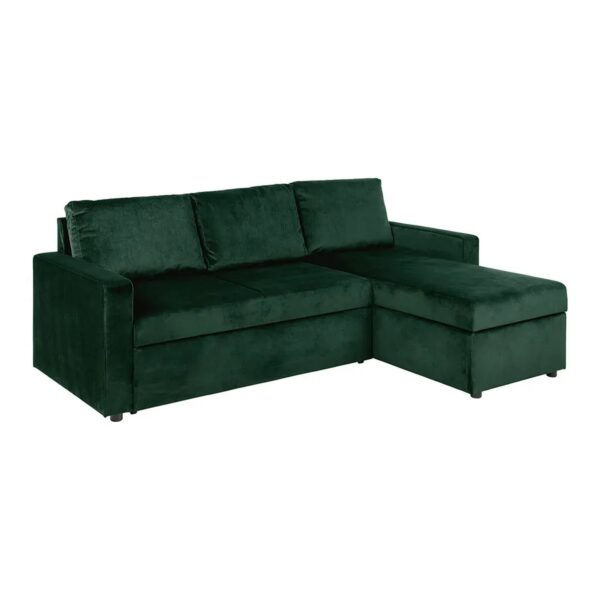 ebuy24 Sacramento Schlafsofa Chaiselong Wendbar Versteckte Aufbewahrung und Ausziehbares Bett Dunkelgrün