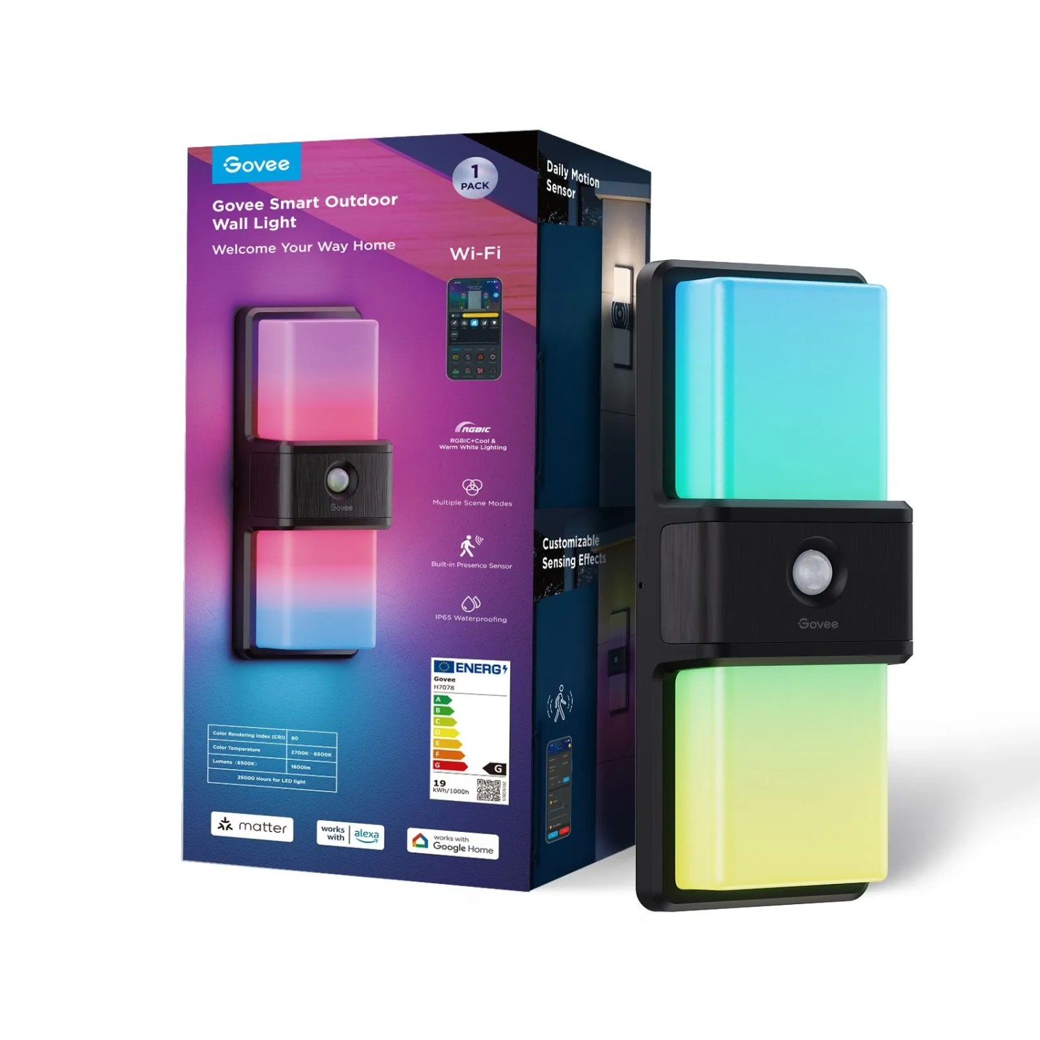 Govee Außenwandleuchte Smart RGBIC 1500,m Schwarz