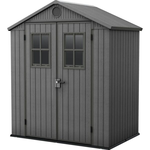 Keter Gartenhaus Darwin 64 mit Fenster Satteldach Kunststoff Grau 190x122x221 cm