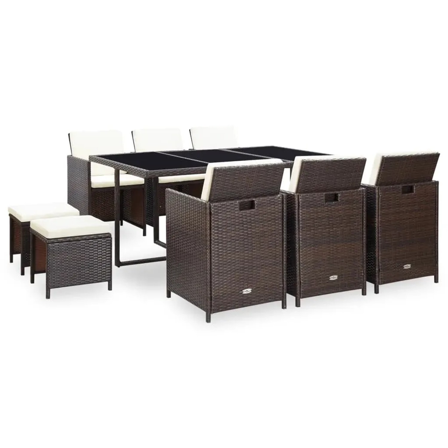 vidaXL 11-Tlg Garten-Essgruppe mit Auflagen Poly Rattan Braun 42527