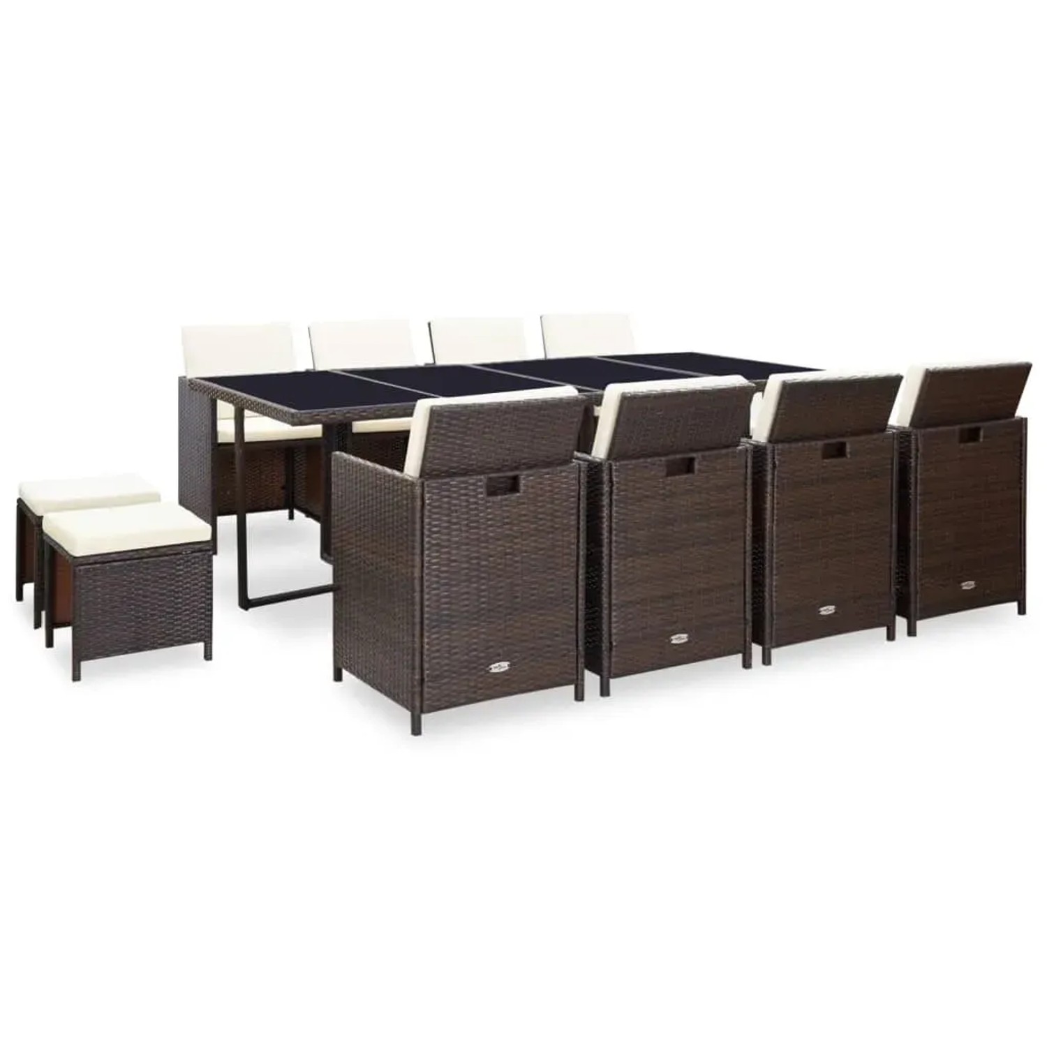 vidaXL 13-Tlg Garten-Essgruppe mit Auflagen Poly Rattan Braun 42528