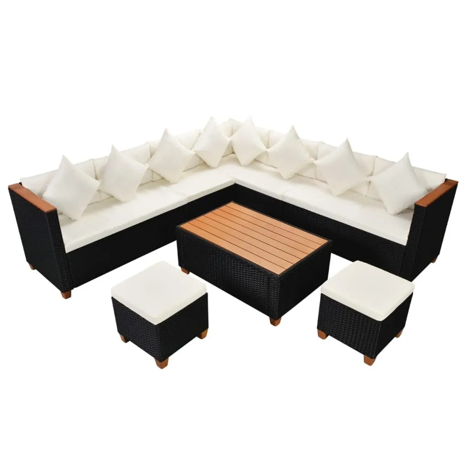 vidaXL 7-Tlg Garten-Lounge-Set mit Auflagen Poly Rattan Schwarz 42999