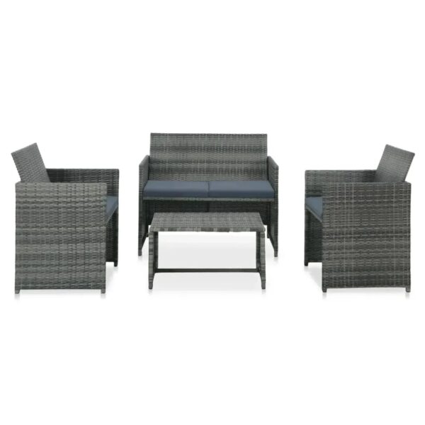 vidaXL 4-Tlg Garten-Lounge-Set mit Auflagen Poly Rattan Grau 43909