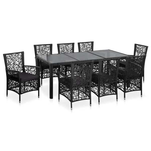 vidaXL 9-Tlg Garten-Essgruppe Poly Rattan Schwarz 44086