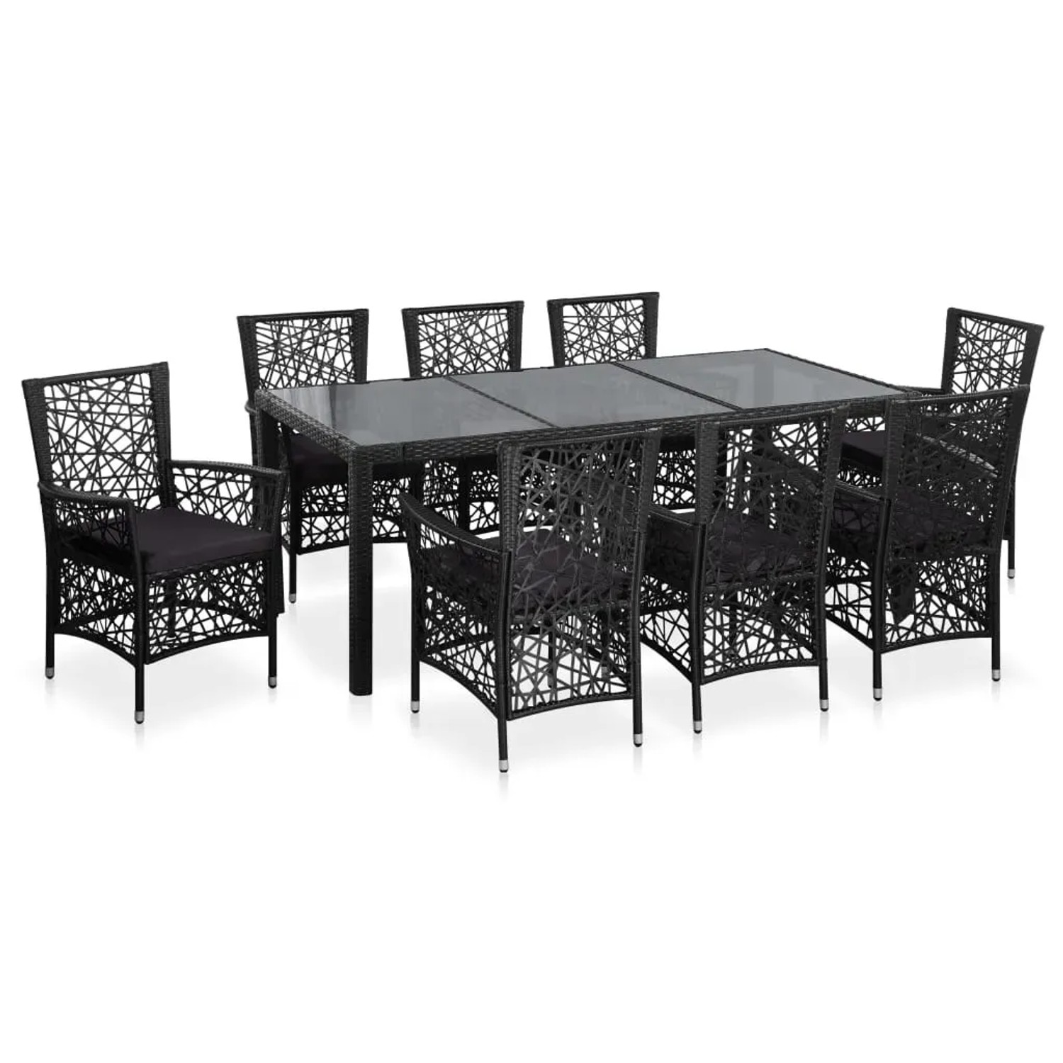 vidaXL 9-Tlg Garten-Essgruppe Poly Rattan Schwarz 44086