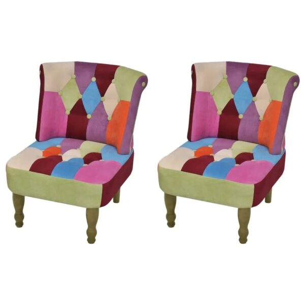 vidaXL Französische Stühle 2 Stk Patchwork-Design Stoff 240810 vidaXL Französische Stühle 2 Stk Patchwork-Design Stoff 240810