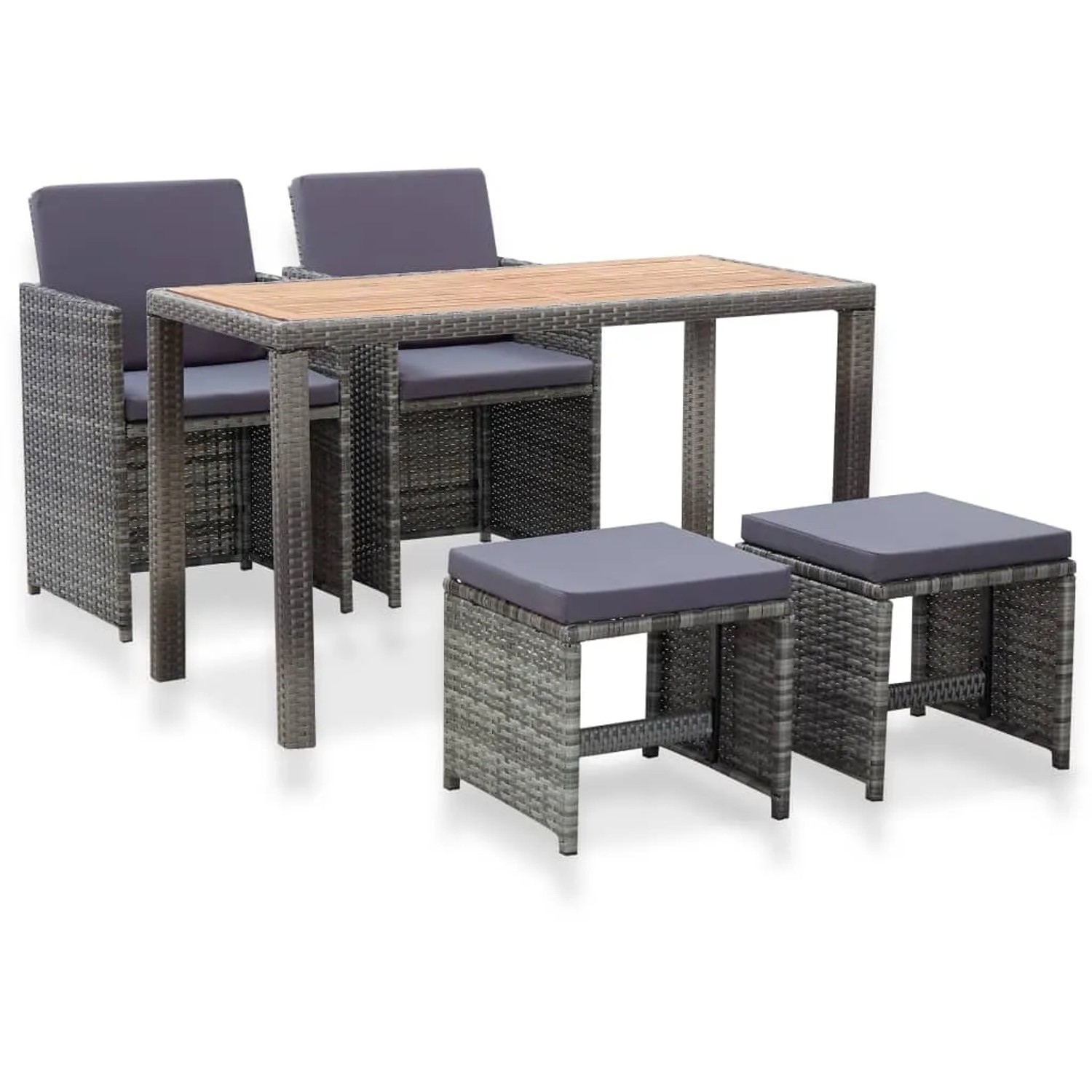 vidaXL 5-Tlg Garten-Essgruppe Poly Rattan Akazie Massivholz Anthrazit 46368
