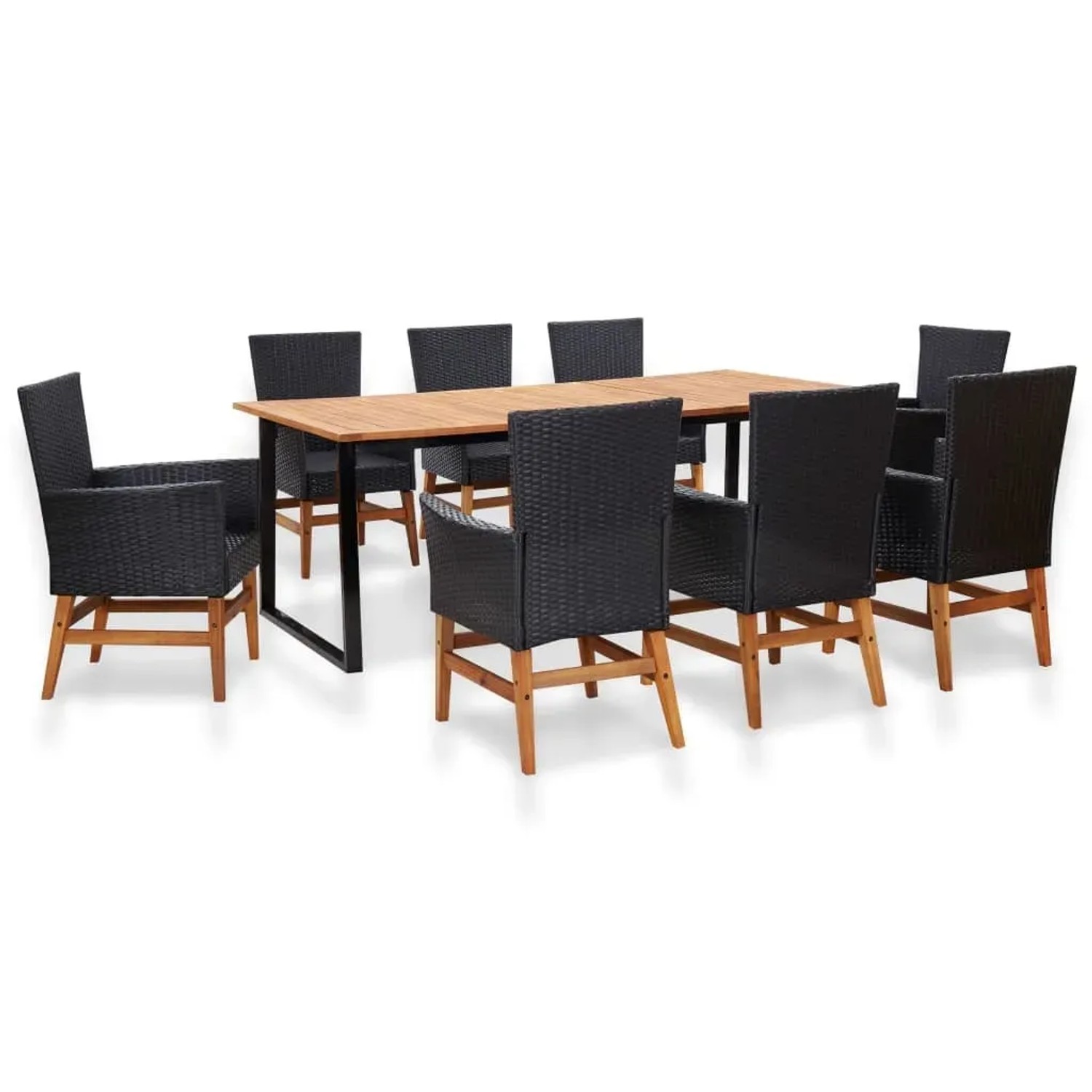 vidaXL 9-Tlg Garten-Essgruppe Poly Rattan und Akazienholz Schwarz 46008