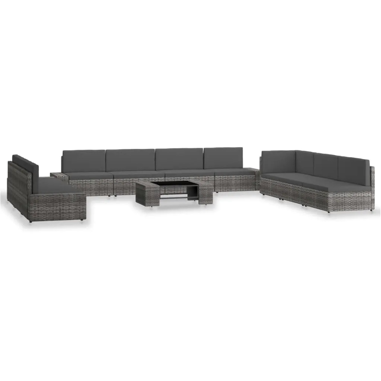 vidaXL 10-Tlg Garten-Lounge-Set Poly Rattan Grau 3054610