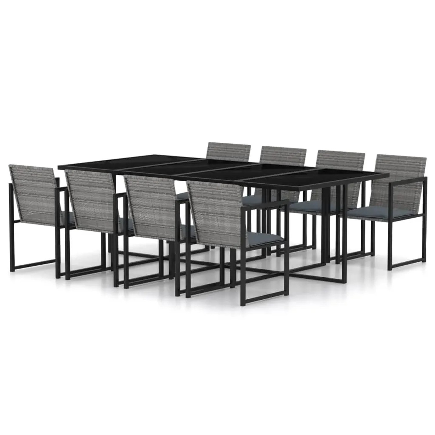 vidaXL 9-Tlg Garten-Essgruppe mit Kissen Poly Rattan Grau 313119