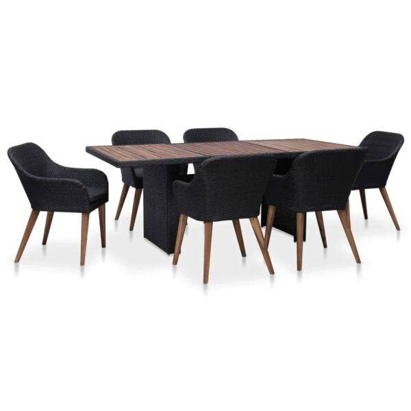 vidaXL 7-Tlg Garten-Essgruppe mit Auflagen Poly Rattan Schwarz 3057812