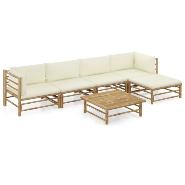 vidaXL 6-Tlg Garten-Lounge-Set mit Cremeweißen Kissen Bambus 3058237 vidaXL 6-Tlg Garten-Lounge-Set mit Cremeweißen Kissen Bambus 3058237