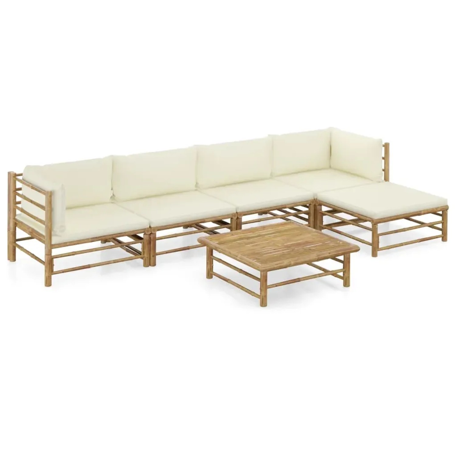vidaXL 6-Tlg Garten-Lounge-Set mit Cremeweißen Kissen Bambus 3058237