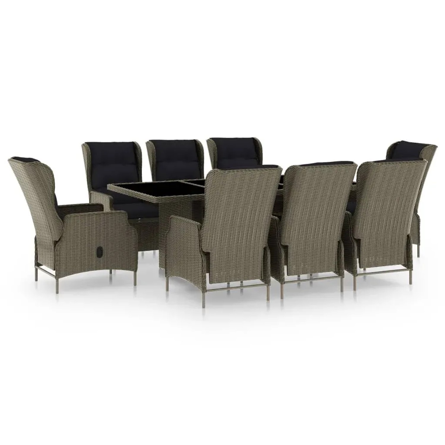 vidaXL 9-Tlg Garten-Essgruppe mit Auflagen Poly Rattan Braun 3060146
