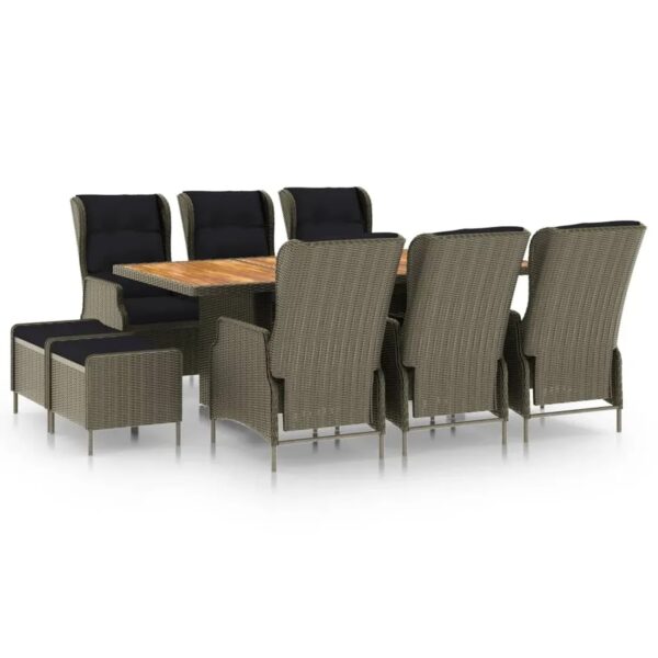vidaXL 9-Tlg Garten-Essgruppe mit Auflagen Poly Rattan Braun 3060162