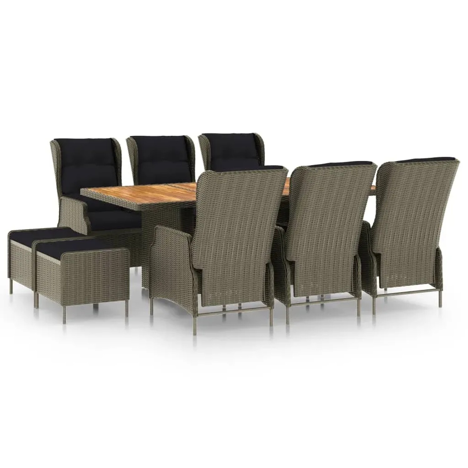 vidaXL 9-Tlg Garten-Essgruppe mit Auflagen Poly Rattan Braun 3060162