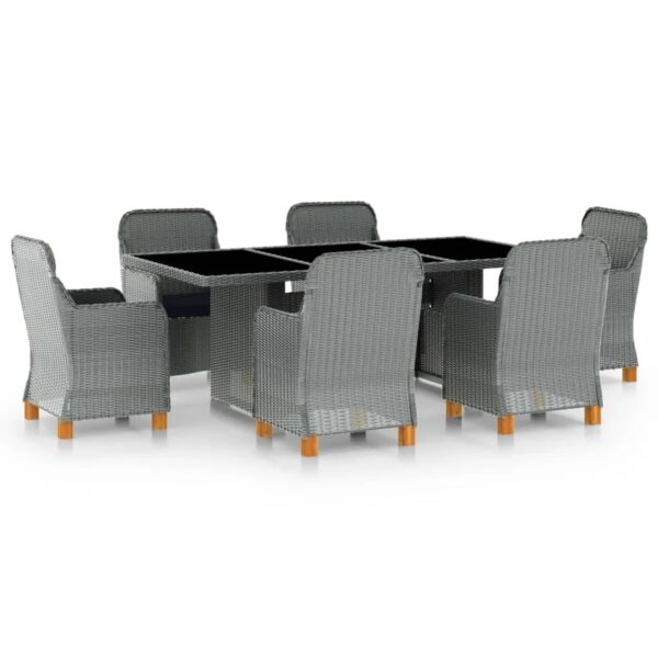vidaXL 7-tlg Garten-Essgruppe mit Auflagen Poly Rattan Hellgrau Modell 3