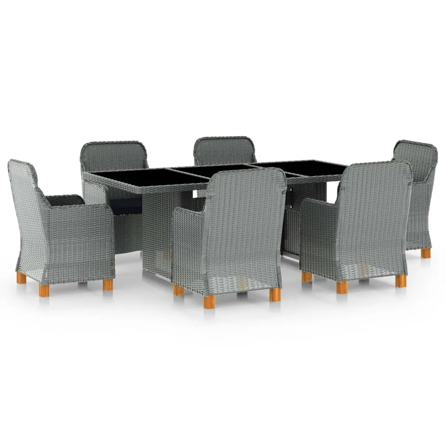 vidaXL 7-tlg Garten-Essgruppe mit Auflagen Poly Rattan Hellgrau Modell 3