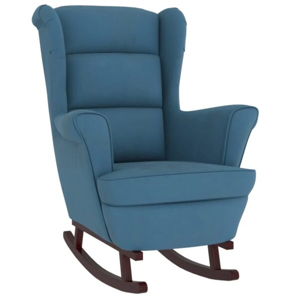 vidaXL Schaukelstuhl mit Massivholz-Gummibeinen Blau Samt vidaXL Schaukelstuhl mit Massivholz-Gummibeinen Blau Samt