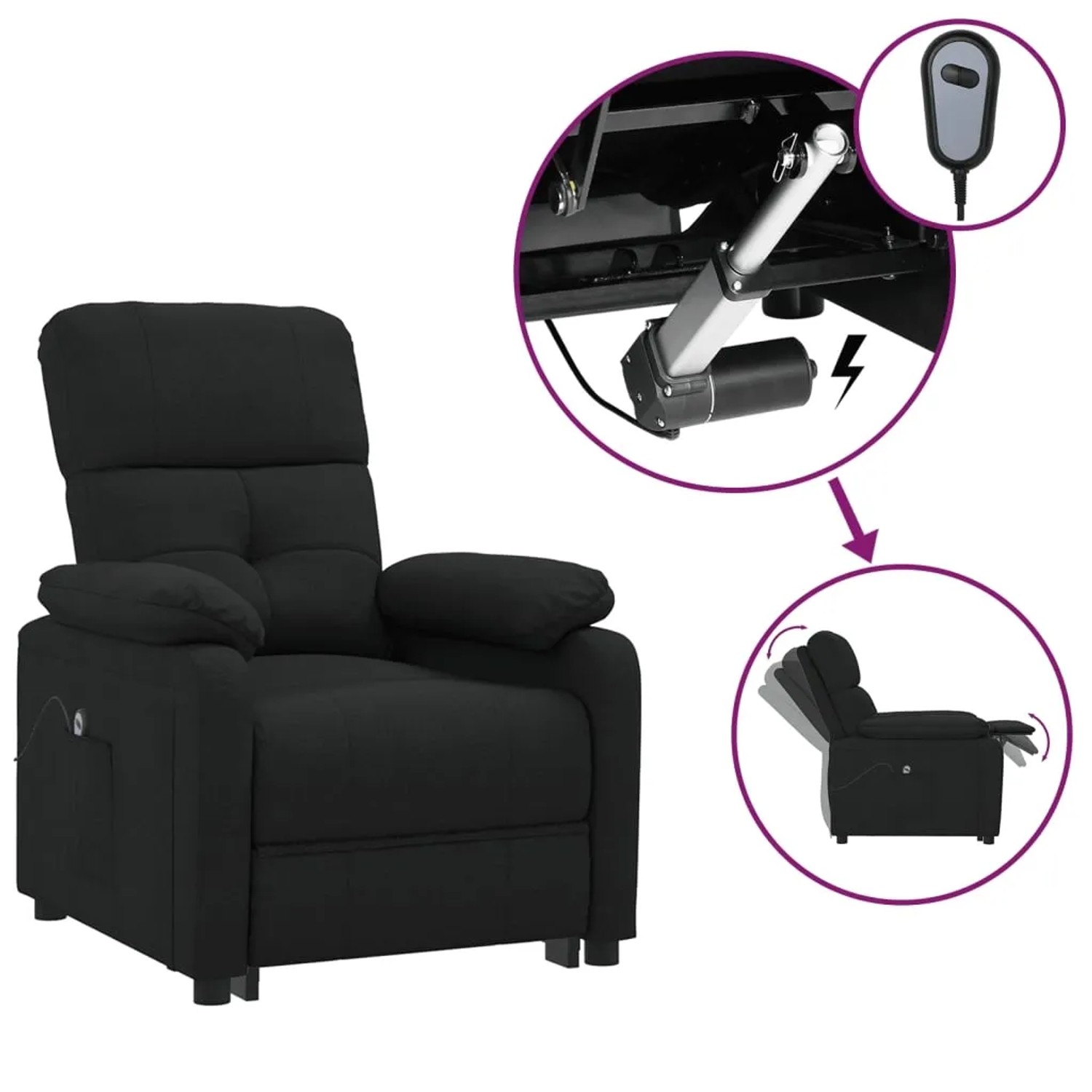vidaXL Relaxsessel Elektrisch Schwarz Stoff 3073804