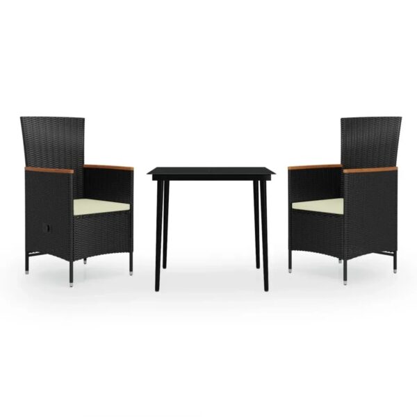 vidaXL 3-Tlg Garten-Essgruppe mit Kissen Schwarz 3099443