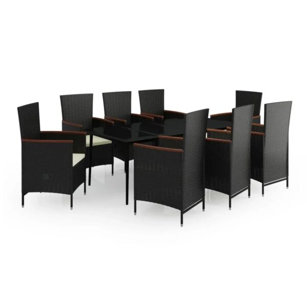 vidaXL 9-Tlg Garten-Essgruppe mit Kissen Schwarz 3099448