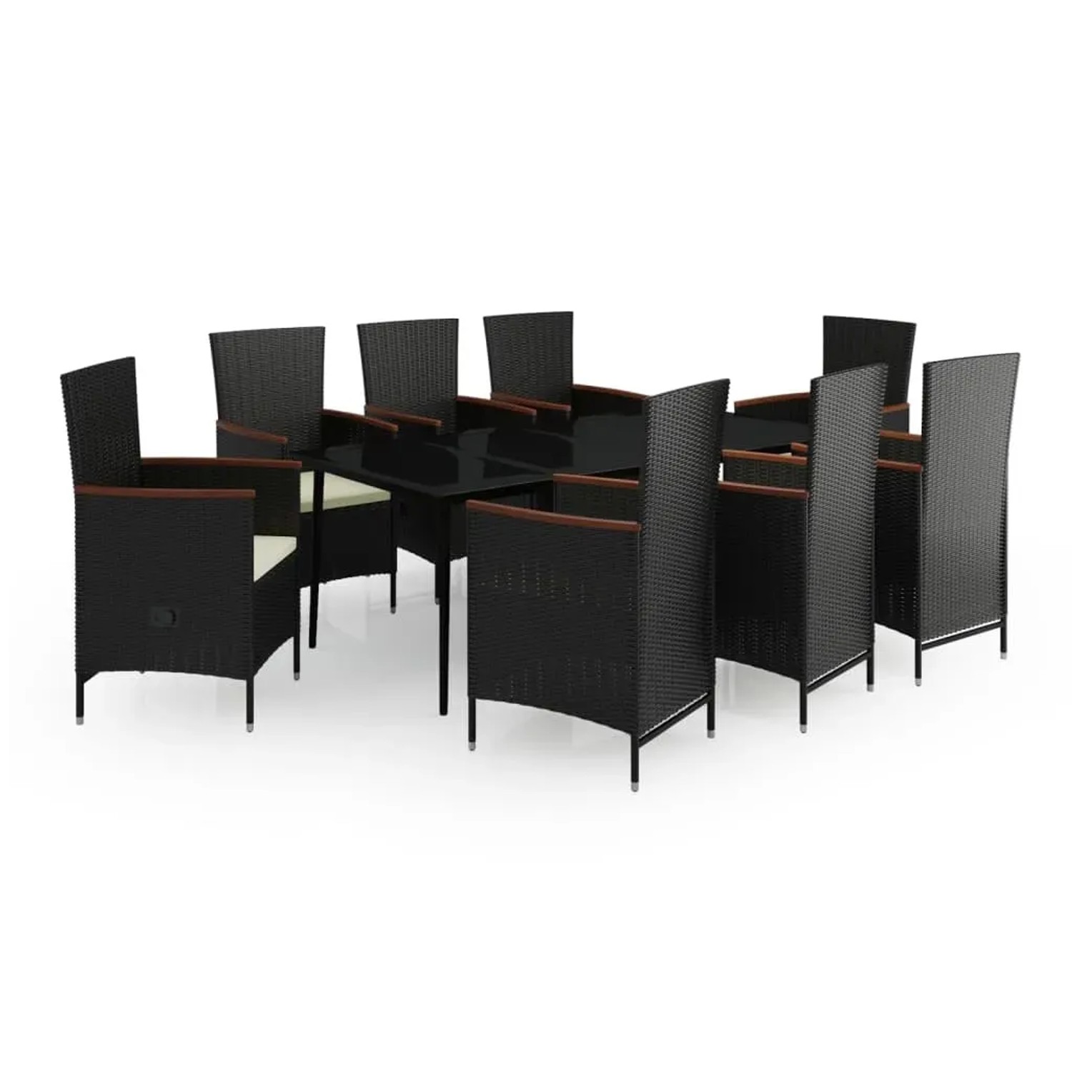 vidaXL 9-Tlg Garten-Essgruppe mit Kissen Schwarz 3099448