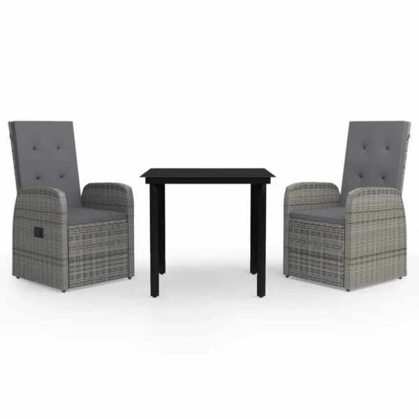 vidaXL 3-Tlg Garten-Essgruppe mit Kissen Grau 3099473