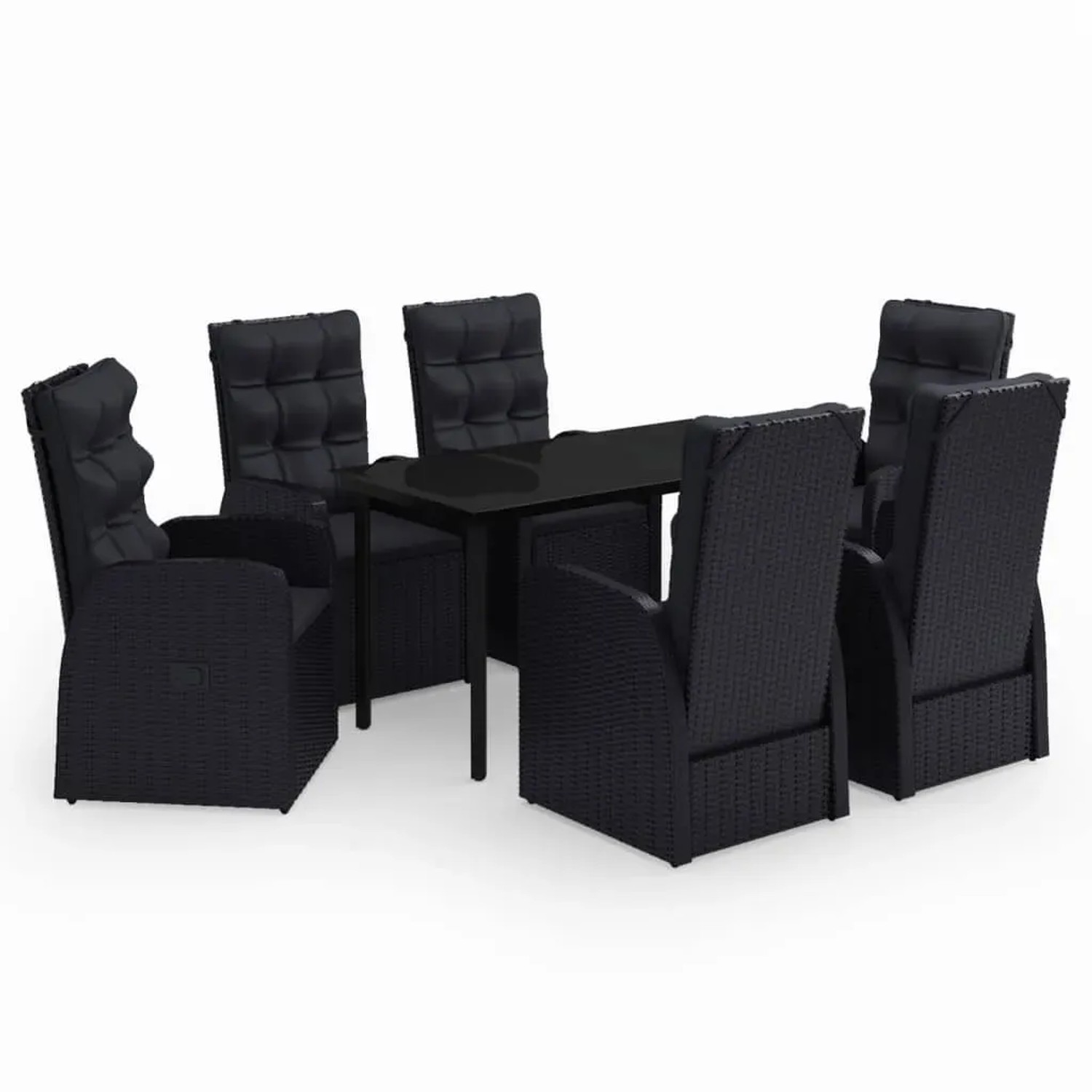 vidaXL 7-Tlg Garten-Essgruppe mit Kissen Schwarz 3099482