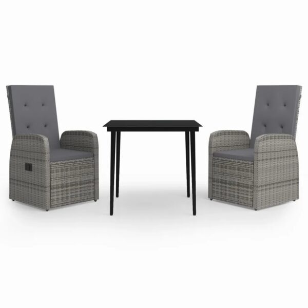 vidaXL 3-Tlg Garten-Essgruppe mit Kissen Grau 3099485