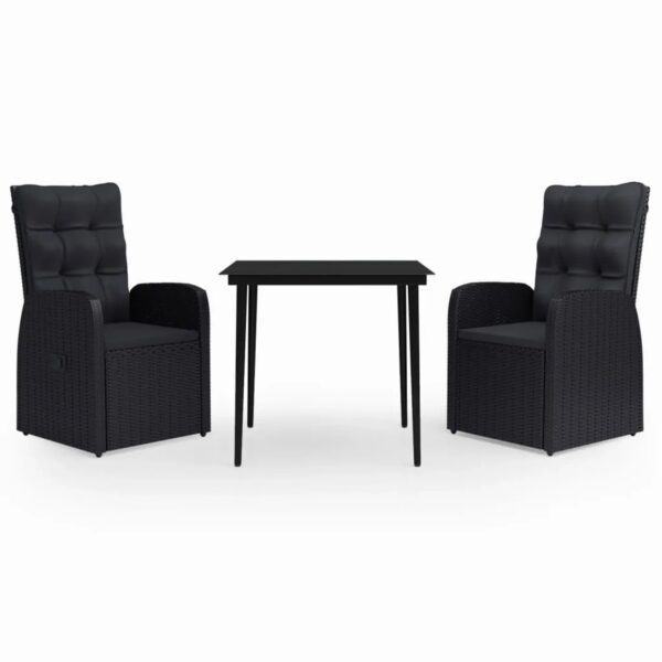 vidaXL 3-Tlg Garten-Essgruppe mit Kissen Schwarz 3099491