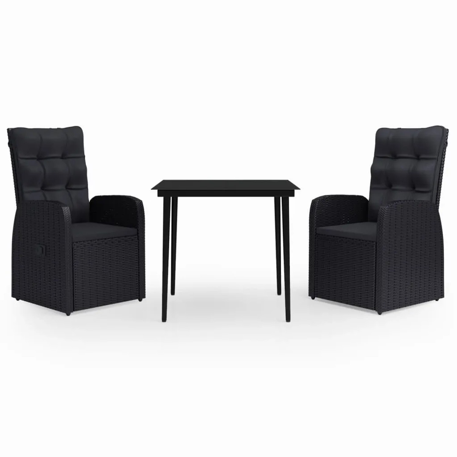 vidaXL 3-Tlg Garten-Essgruppe mit Kissen Schwarz 3099491
