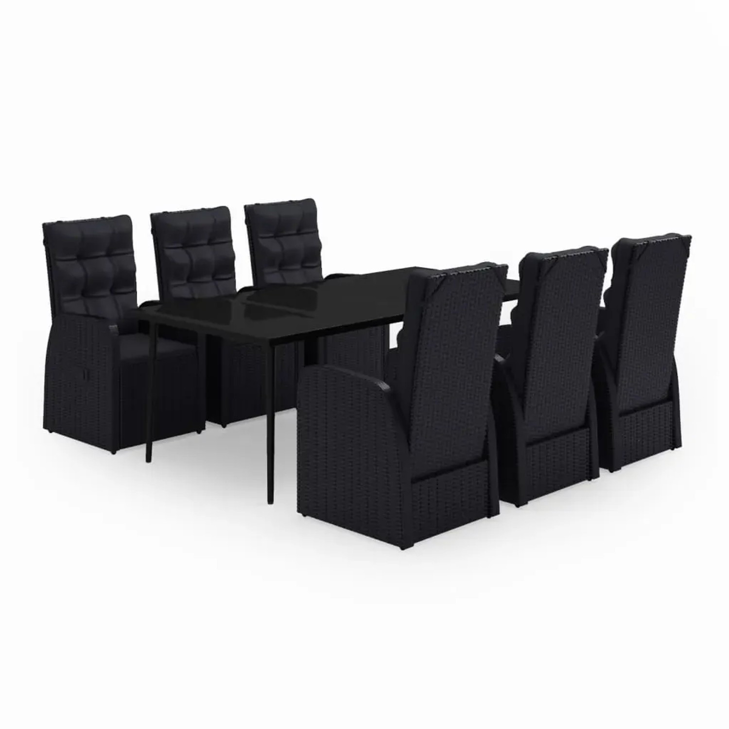 vidaXL 7-Tlg Garten-Essgruppe mit Kissen Schwarz 3099495