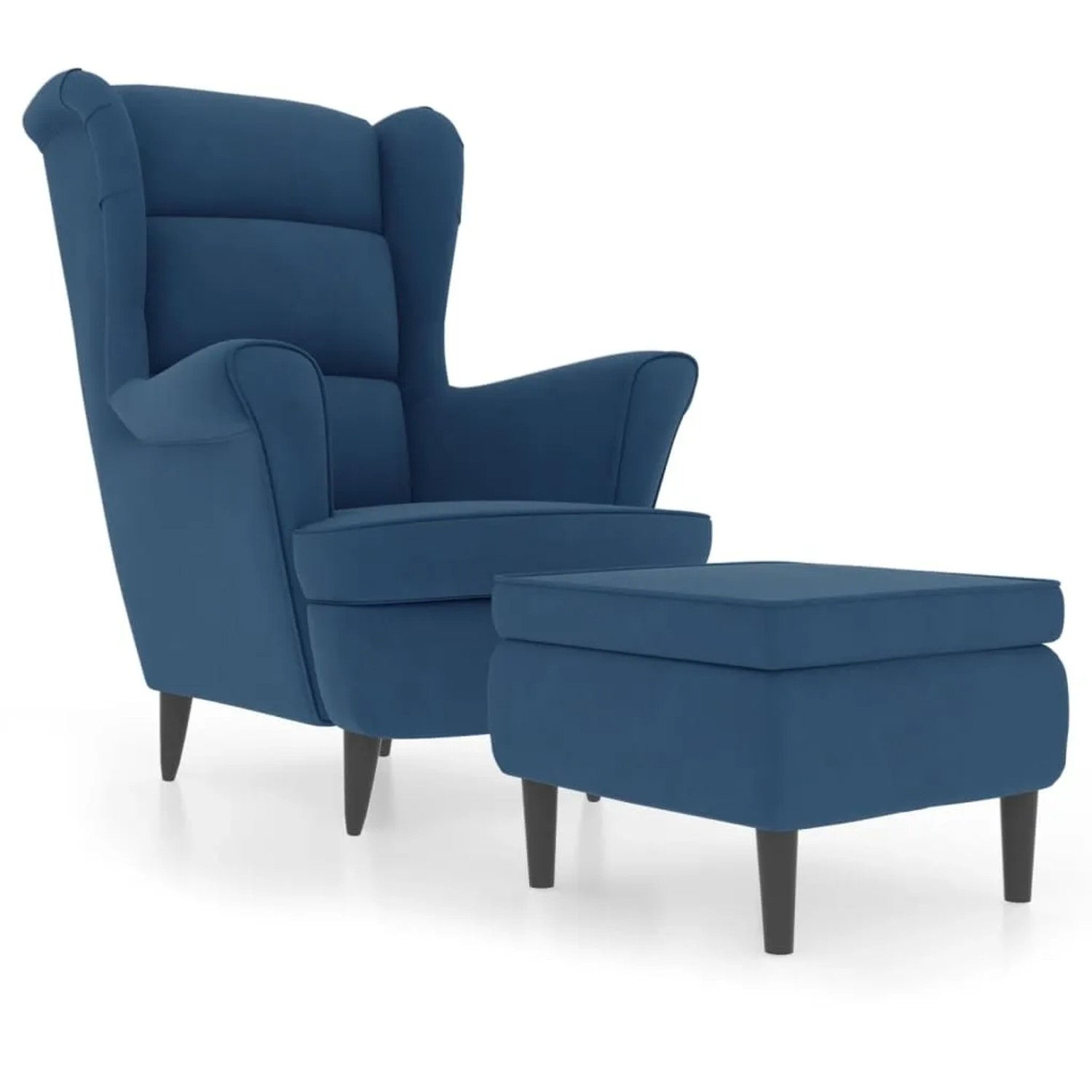 vidaXL Ohrensessel mit Hocker Blau Samt