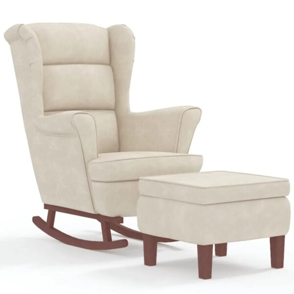 vidaXL Schaukelsessel und Hocker mit Holzbeinen Creme Samt vidaXL Schaukelsessel und Hocker mit Holzbeinen Creme Samt