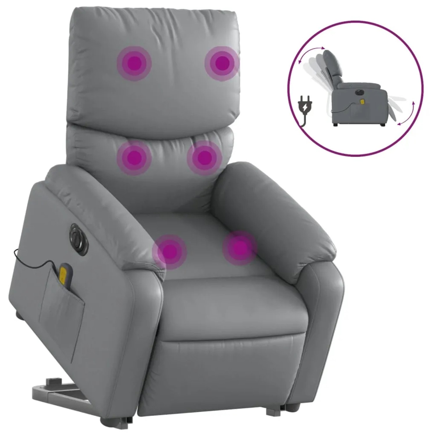 vidaXL Massagesessel mit Aufstehhilfe Elektrisch Grau Kunstleder Modell 6